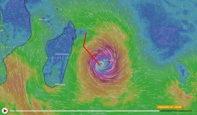 Prévision cyclone entre Mada et La Réunion le dimanche 18 mars 2018
