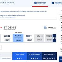 Test du site XL.com pour une recherche de vol pas cher du 10 au 25 juillet 2018 AR Paris - La Réunion