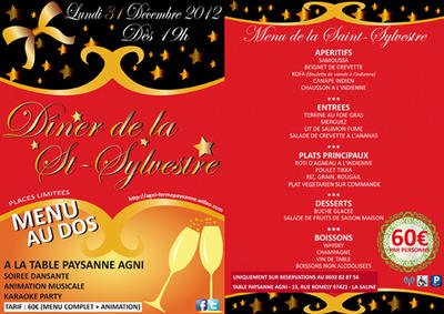 Dîner dansant St-Sylvestre à la Table Agni