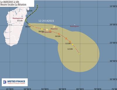 Zone perturbée 12-20142015 - Prévisions de trajectoire Météo France