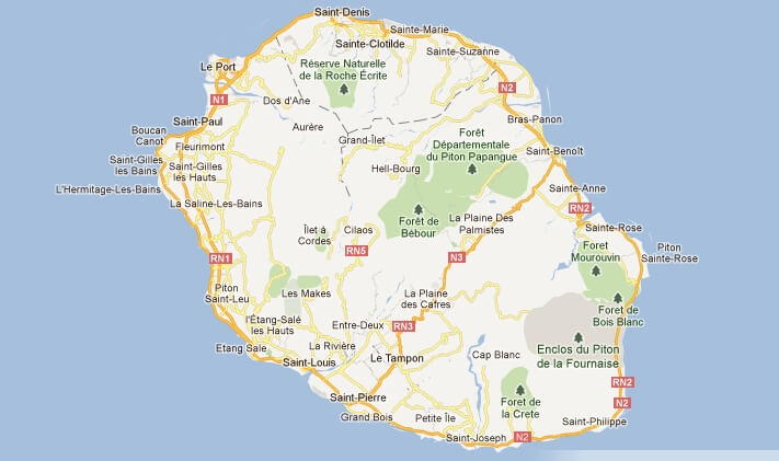 Carte routière de l'île de la Réunion