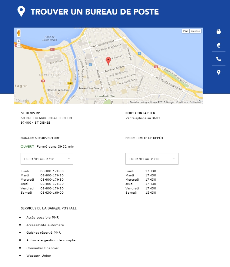 Les informations sur la banque postale Rue Maréchal Leclerc (capture site web du 20 avril 2015) Les informations sur la banque postale Rue Maréchal Leclerc (pour test)