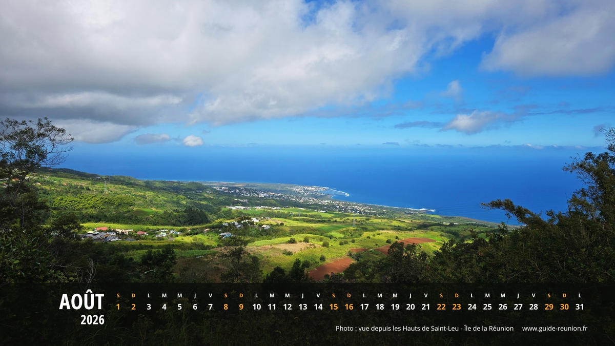 Calendrier Août 2026 - La Réunion Calendrier Août 2026 - Île de la Réunion